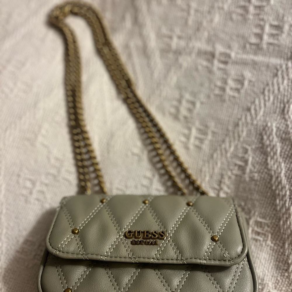 GUESS Quilted Crossbody Bag in Gray and Gold